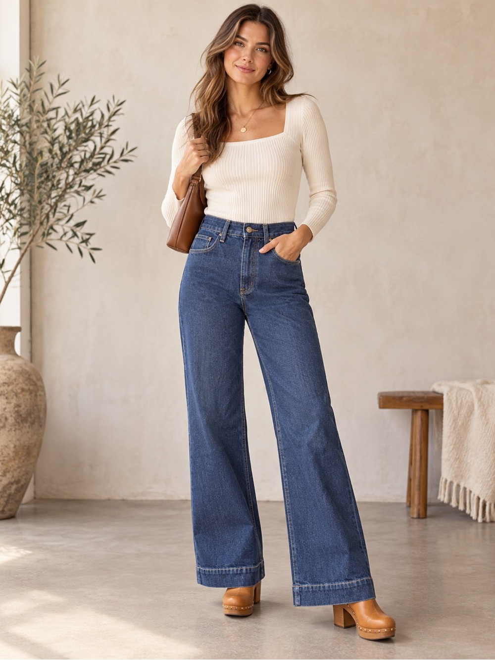 PAIGE Leenah High Rise Wide Leg Jeans Sz 28 Ceremony Dark Wash Stretch Denim